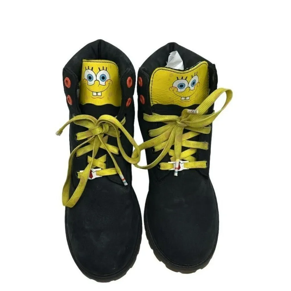 Timberland SpongeBob Boots Boys Size 5 Black Yellow Good‎ Waterproof Limited
